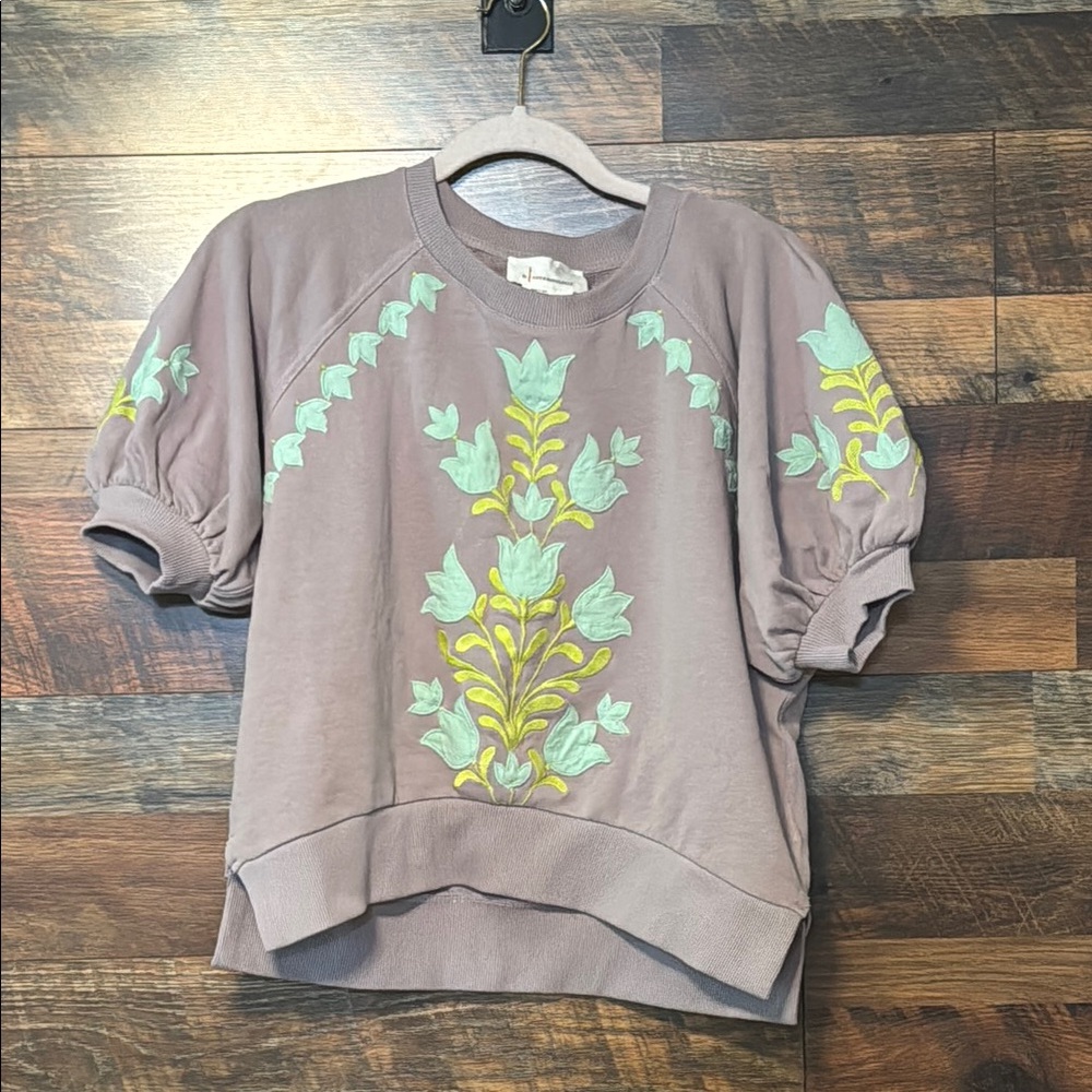 Anthropologie Brown Puff Sleeve Sweatshirt